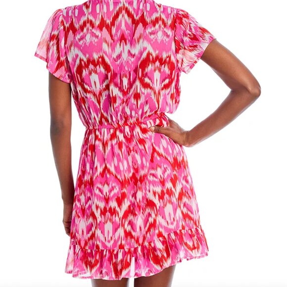 AQUA Colorful Ikat Print Faux Wrap Mini Dress - Size Medium (NWT) - Picture 2 of 11